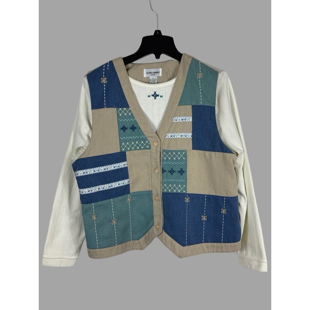 Vintage Patchwork Cottagecore Shirt & Vest Top Size PL Alfred‎ Dunner Petite